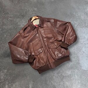 Banana Republic Men Safari Travel Leather Bomber Jacket‎ Brown Size 44